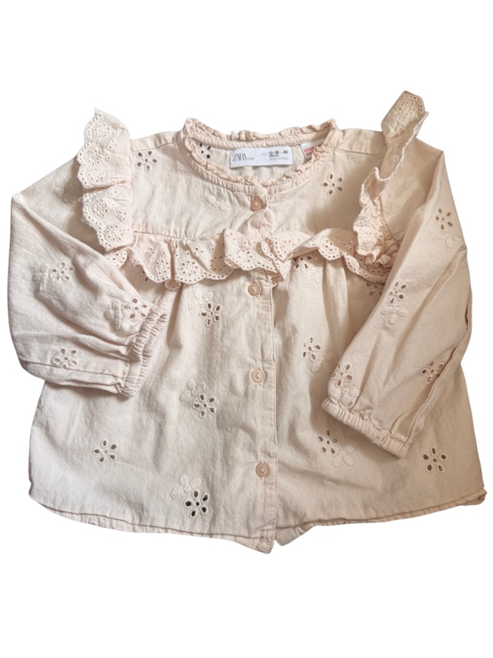 Zara light pink  Eyelet Ruffle Button Blouse